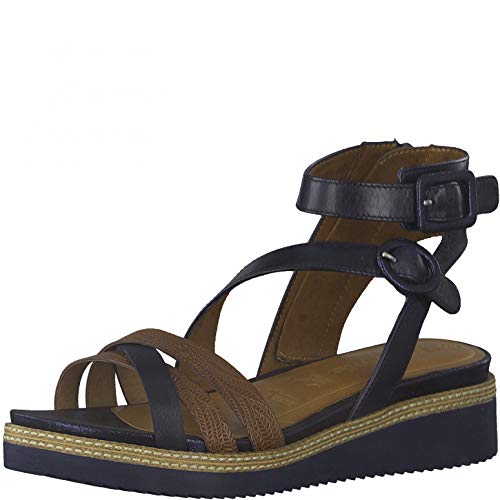 Tamaris Damen Riemchen Sandalen, Frauen Sandalen,Touch It-Fußbett,weiblich,lady,ladies,women's,woman,sandaletten,sommerschuhe,NAVY/NUT,39 EU / 5.5 UK von Tamaris