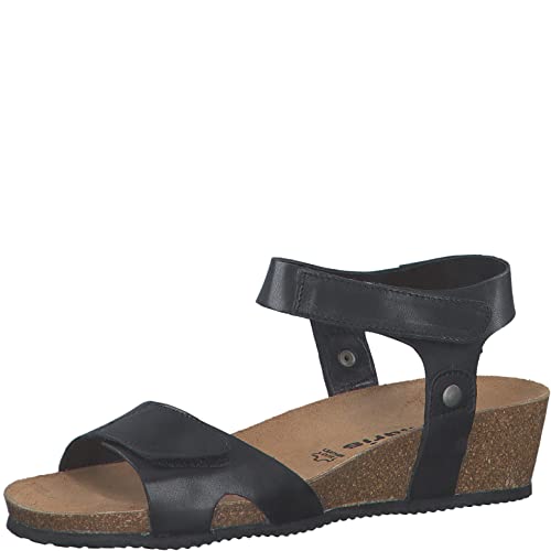 Tamaris Damen Riemchensandalen, Frauen Sandaletten,Sandaletten,Sommersandalen,bequem,flach,Women's,Woman,Lady,Black Leather,40 EU / 6.5 UK von Tamaris