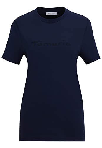 Tamaris Damen Rundhalsausschnitt Logo T-Shirt AALEN Blau M von Tamaris