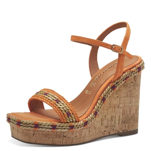 Tamaris Damen Plateau Sandalen Leder Keilabsatz Sommer; ORANGE/orange; 41 EU von Tamaris