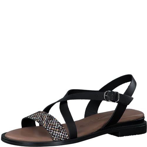 Tamaris Damen Sandalen Leder Blockabsatz Sommer; BLACK COMB/schwarz; 40 EU von Tamaris