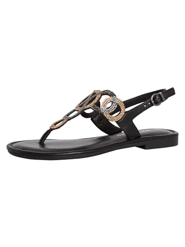 Tamaris Damen Sandalen Zehentrenner Leder Sommer; BLACK COMB/schwarz; 38 EU von Tamaris