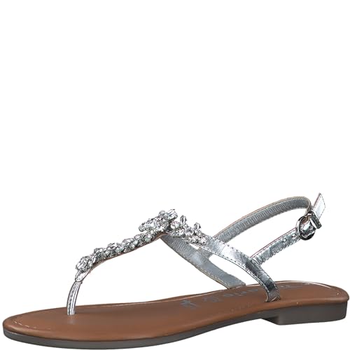 Tamaris Damen Sandalen Zehentrenner Leder Sommer; SILVER/metallic; 37 EU von Tamaris