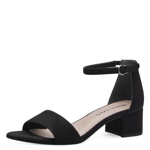 Tamaris Damen Sandalen mit Absatz Textil Vegan Blockabsatz Sommer; BLACK/schwarz; 38 von Tamaris