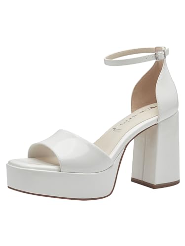 Tamaris Damen Sandalen mit Absatz Vegan Blockabsatz; WHITE PATENT/weiß; 40 von Tamaris