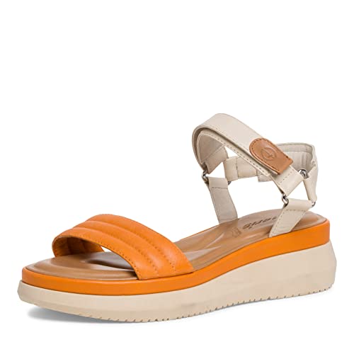 Tamaris Damen Sandaletten, Frauen Sandalen,TOUCHit-Fußbett,leichter absatz,sommerschuhe,freizeitschuhe,offene schuhe,ORANGE/IVORY,38 EU von Tamaris