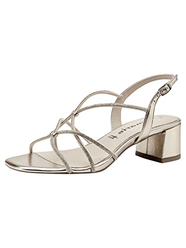 Tamaris Damen Sandaletten, Frauen Sandalen,TOUCHit-Fußbett,riemchensandalen,leichter absatz,sommerschuhe,freizeitschuhe,LIGHT GOLD,37 EU von Tamaris