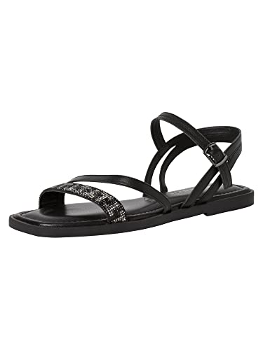 Tamaris Damen Sandaletten, Frauen Sandalen,TOUCHit-Fußbett,sommersandalen,bequem,flach,sommerschuhe,freizeitschuhe,BLACK/SILVER,37 EU von Tamaris