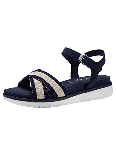 Tamaris Damen Sandaletten, Frauen Sandalen,TOUCHit-Fußbett,Sommersandalen,bequem,flach,Sommerschuhe,Freizeitschuhe,Navy Comb,36 EU von Tamaris