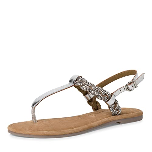 Tamaris Damen Sandaletten, Frauen Sandalen,TOUCHit-Fußbett,Sommersandalen,bequem,flach,Sommerschuhe,Freizeitschuhe,Silver Glam,37 EU von Tamaris