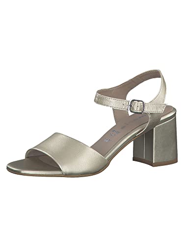 Tamaris Damen Sandaletten, Frauen Sandalen,TOUCHit-Fußbett,elegant,Leichter Absatz,Sommerschuhe,Freizeitschuhe,Champagne MET.,38 EU von Tamaris