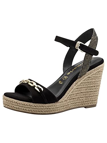 Tamaris Damen Sandaletten, Frauen Sandalen,TOUCHit-Fußbett,hoher Absatz,Sommerschuhe,Freizeitschuhe,offene Schuhe,Strandschuhe,Black,40 EU von Tamaris