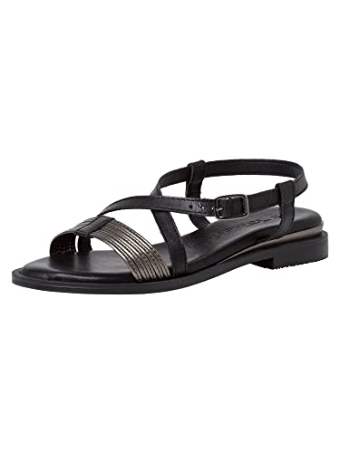 Tamaris Damen Sandaletten, Frauen Sandalen,TOUCHit-Fußbett,offene Schuhe,Strandschuhe,Sommersandalen,bequem,flach,Black/Pewter,37 EU von Tamaris