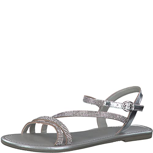 Tamaris Damen Sandaletten, Frauen Sandalen,TOUCHit-Fußbett,sommersandalen,flach,sommerschuhe,freizeitschuhe,offene schuhe,SILVER GLAM,40 EU von Tamaris