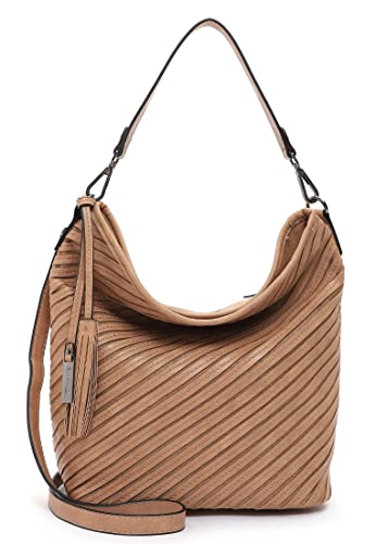 Tamaris Damen Schultertasche Lasercut Streifen Hobo Bag Julina 32023, Farbe:Beige von Tamaris