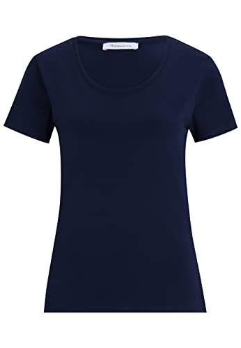 Tamaris Damen Slim T-Shirt mit tiefem Nackenausschnitt ALBA Blau L von Tamaris