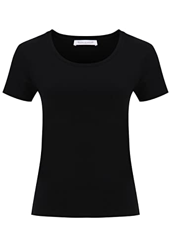 Tamaris Damen Slim T-Shirt mit tiefem Nackenausschnitt ALBA Schwarz L von Tamaris