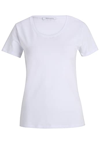 Tamaris Damen Slim T-Shirt mit tiefem Nackenausschnitt ALBA Weiß L von Tamaris