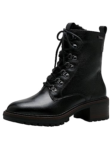 Tamaris Damen Schnürstiefel Materialmix aus Leder und Textil Winter gefüttert; BLACK/schwarz; 39 EU von Tamaris