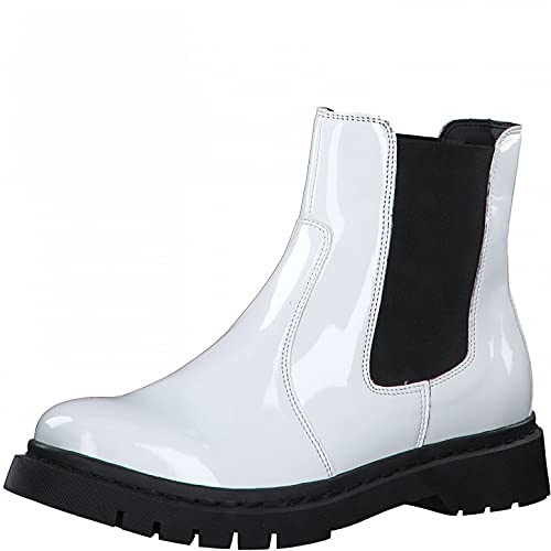 Tamaris Damen Stiefeletten, Frauen Chelsea Boots,lose Einlage,Comfort Lining,uebergangsstiefel,Schlupfstiefel,flach,Boots,White PATENT,39 EU / 5.5 UK von Tamaris