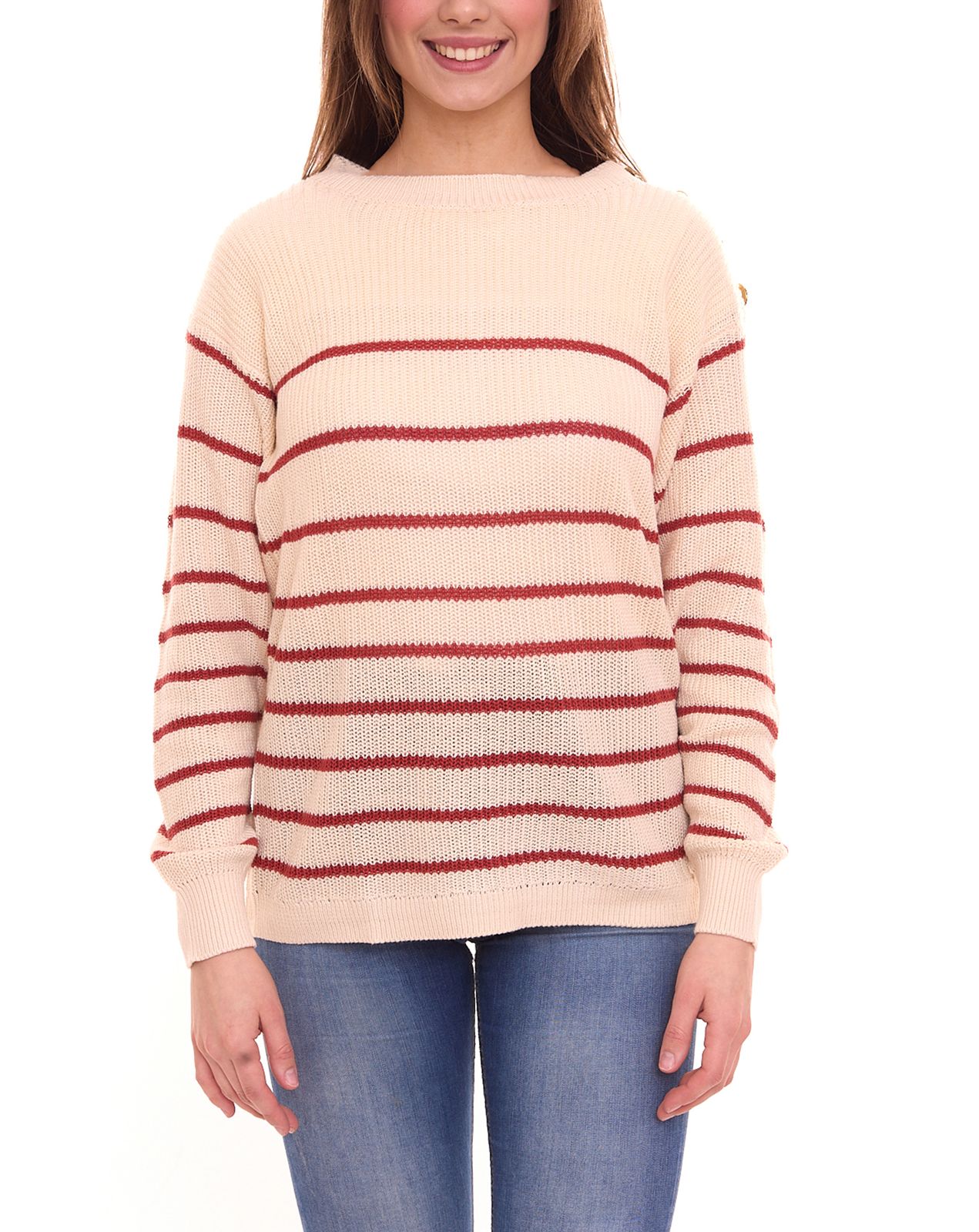 Tamaris Damen Strick-Pullover locker gewebter Rundhals-Sweater im Oversize-Stil 92878532 Beige von Tamaris