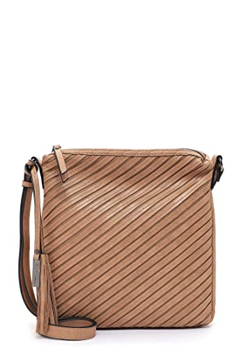 Tamaris Damen Umhängetasche Handtasche Streifendesign Logo Quaste Julina 32022, Farbe:Beige von Tamaris