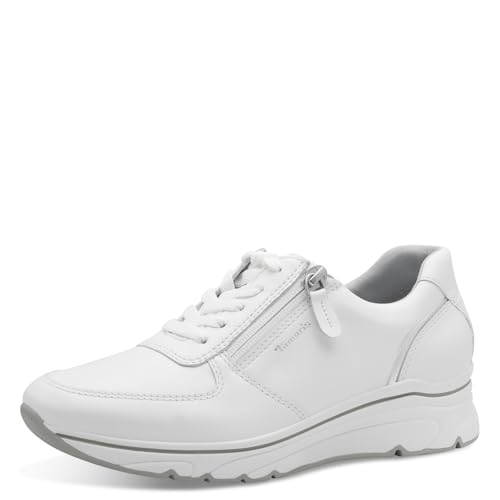Tamaris Damen Low-Top Sneaker, Frauen Halbschuhe,Wechselfußbett,Turnschuhe,Laufschuhe,Freizeit,sportlich,Halbschuhe,White/Silver,37 EU von Tamaris