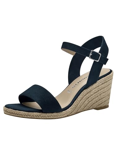 Tamaris Damen Plateau Sandalen Textil Vegan Keilabsatz Sommer; NAVY/blau; 39 von Tamaris