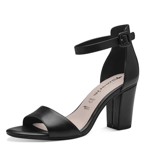 Tamaris Damen Sandalen mit Absatz Leder Blockabsatz Sommer; BLACK/schwarz; 36 EU von Tamaris