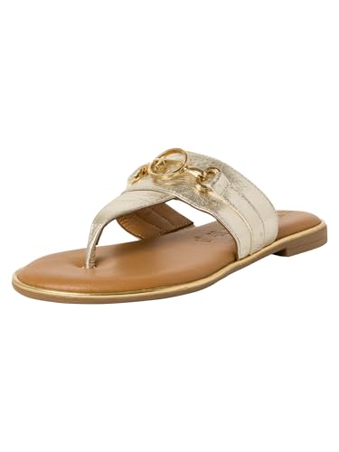 Tamaris Damen Mules Zehentrenner Leder Blockabsatz Sommer; LIGHT GOLD/metallic; 38 EU von Tamaris