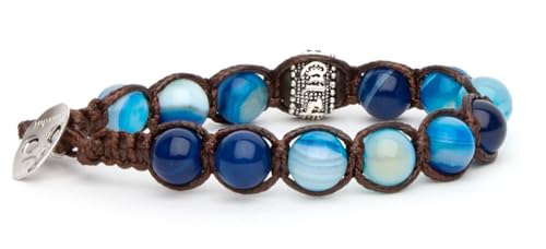 Tamashii Original Armband mit Gebetsrad Achat blau gestreift. BHS1100-141, Taglia unica, Baumwolle, Achat von Tamashii