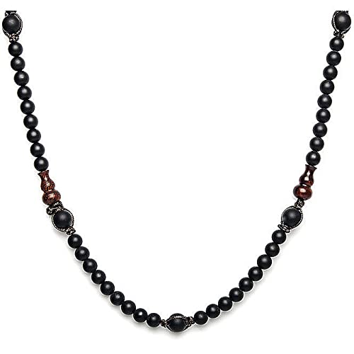 Tamashii Unisex-Halskette aus der Mudra-Kollektion. Schmuck aus einer Baumwollkordel, Elementen aus Metall und mattiertem Onyx, Länge verstellbar von 45 bis 60 cm, Metall Baumwolle von Tamashii