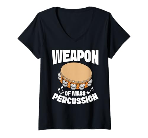 Damen Percussion Section Instrument Waffe Masse Tamburin T-Shirt mit V-Ausschnitt Damen Percussion Section Instrument Waffe Masse Tamburin T-Shirt mit V-Ausschnitt von Tambourine Outfit For Tambourine Player & Musician
