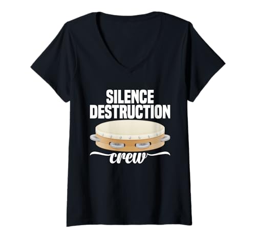 Damen Tamburin Player Percussion Destruction Tamburin T-Shirt mit V-Ausschnitt von Tambourine Outfit For Tambourine Player & Musician