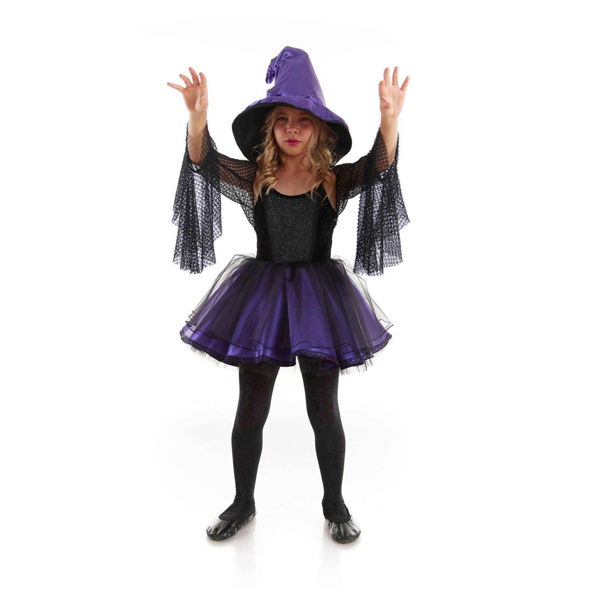 Handgefertigtes Hexenkostüm Für Mädchen, Mit Hut, Samt Und Spitze Handgefertigtes Hexenkostüm Für Mädchen, Mit Hut, Samt Und Spitze von TamerisKidsCostumes