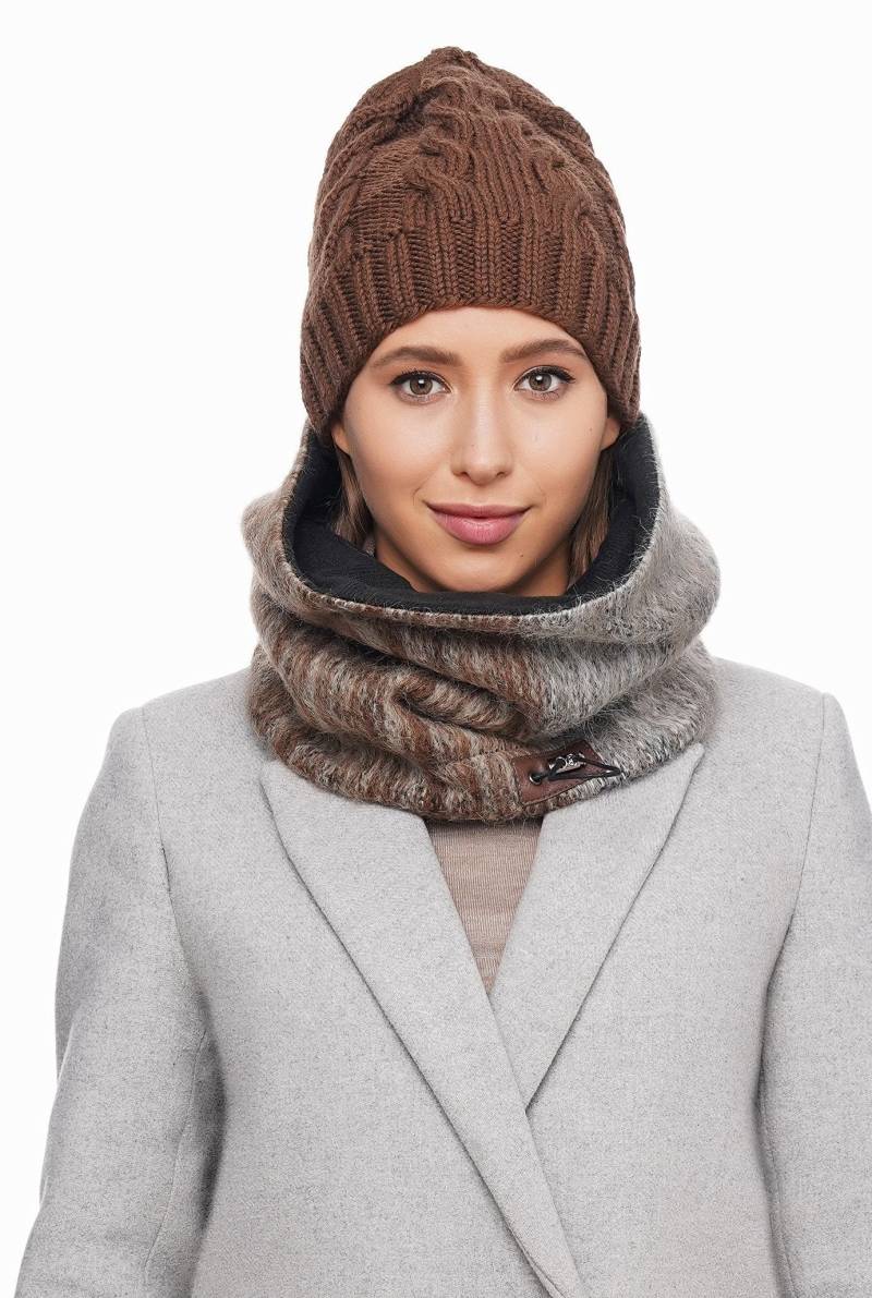 Braune Mütze Mit Zopfmuster Aus Wolle Und Schal Mohair von TamiMore