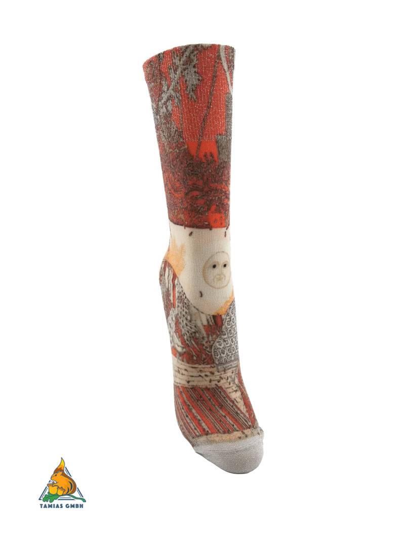 Damen Mädchen Socken Strümpfe Orange Glitzer Sonne Gesicht Kunst Motiv von TamiasSocks