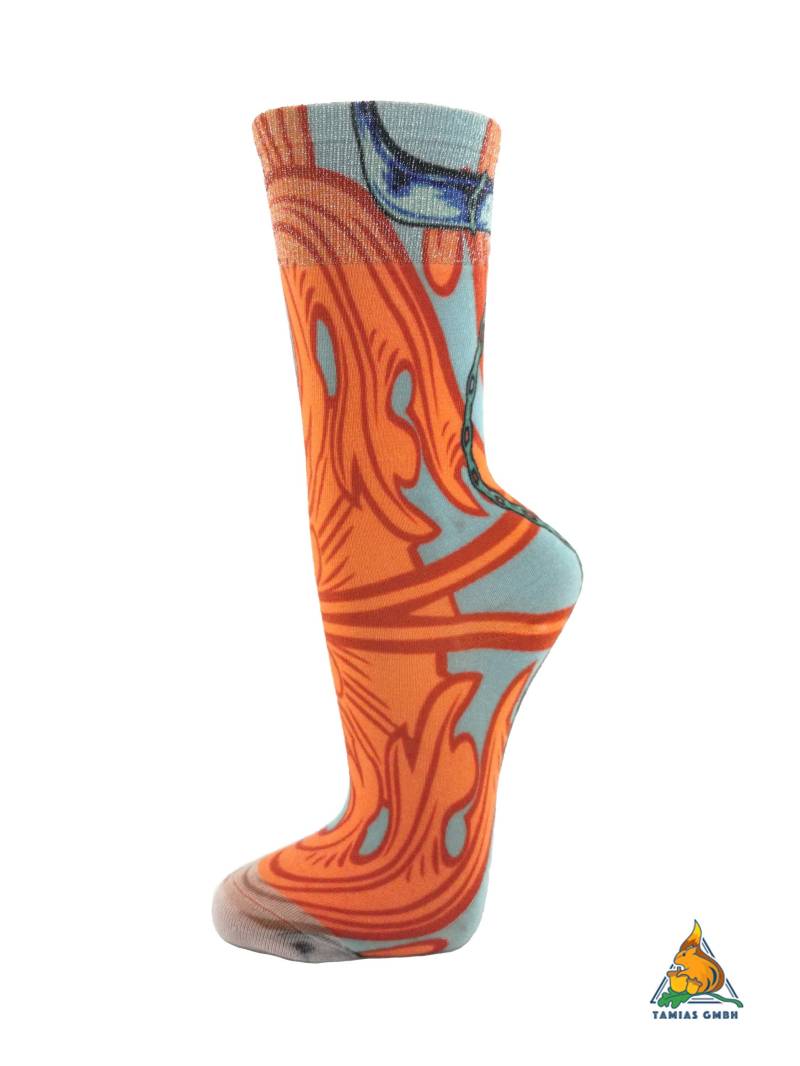 Damen Mädchen Socken Strümpfe Orange Lila Glitzer Ritter Pferd Kunst Motiv von TamiasSocks