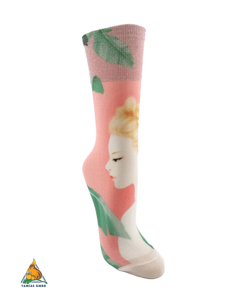 Damen Mädchen Socken Strümpfe Rosa Grün Glitzer Blondie Lady Motiv von TamiasSocks