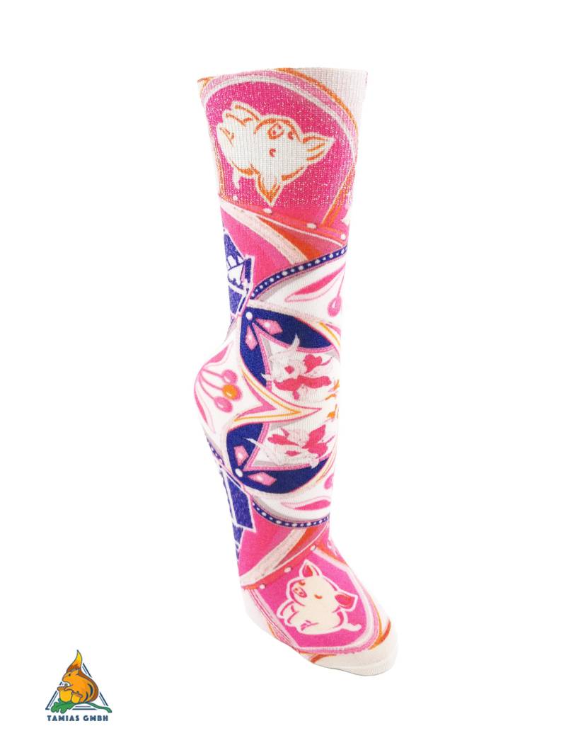 Damen Mädchen Socken Strümpfe Rosa Pink Glitzer Schweinchen Piggy Kirsche Motiv von TamiasSocks