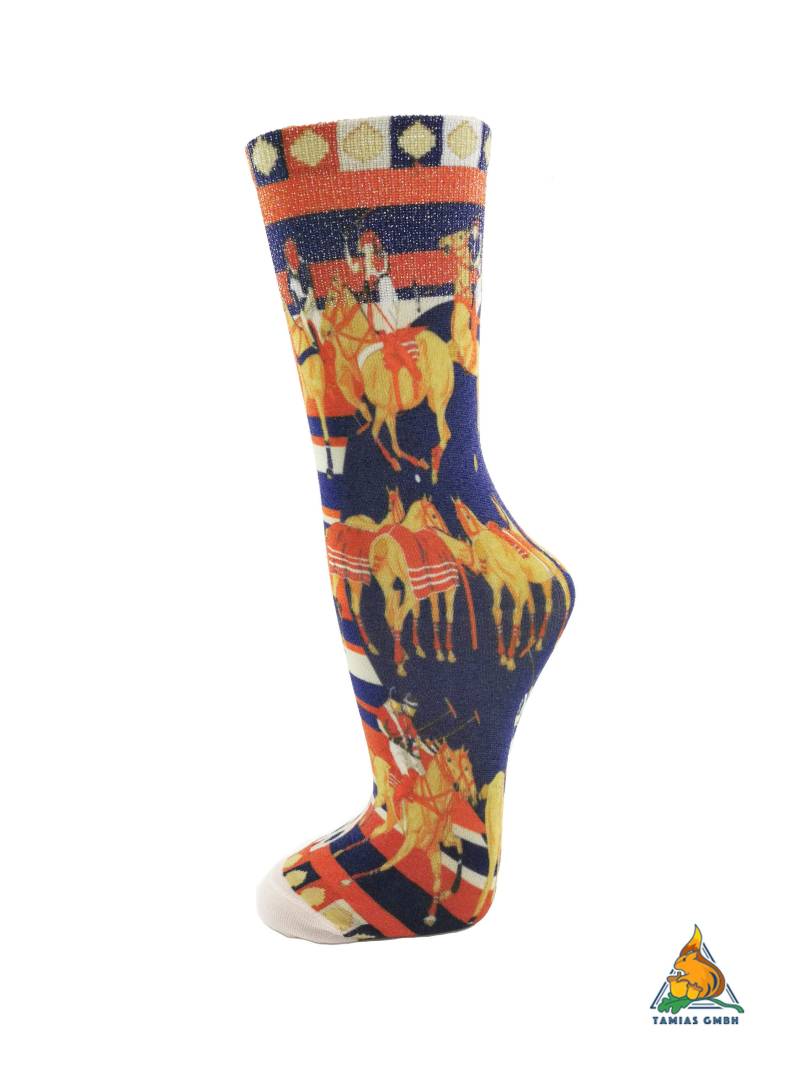 Damen Mädchen Socken Strümpfe Rot Blau Glitzer Polo Sport Pferd Motiv von TamiasSocks