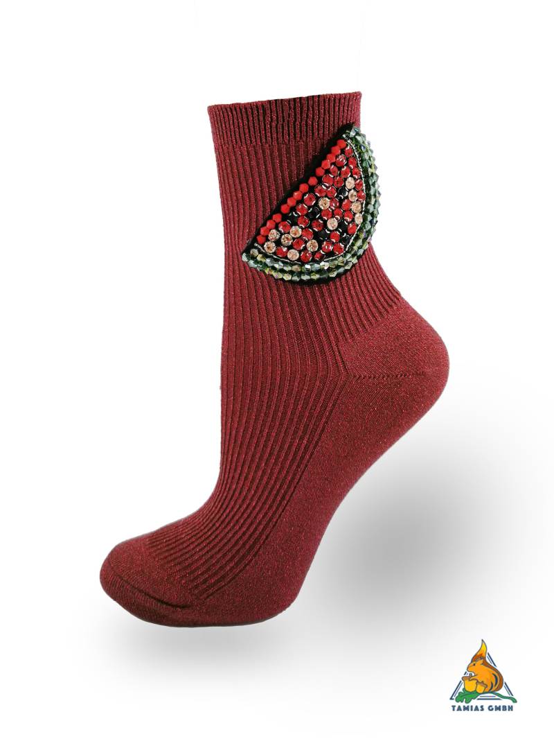 Einzigartig Glitzer Wassermelone Socken Hand Made Damen Mädchen Strümpfe Frucht Melone Rot Unikat von TamiasSocks