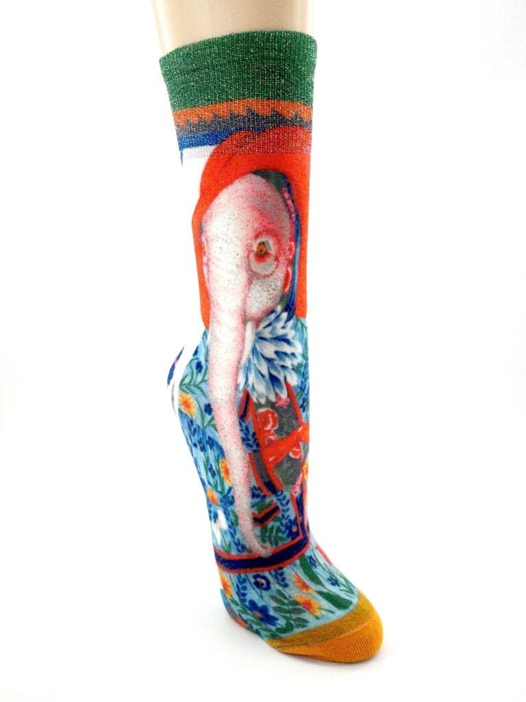 Elefant Socken Damen Mädchen Strümpfe Rot Blau Bunt Glitzer Blumen Motiv von TamiasSocks