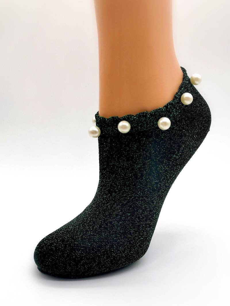 Weihnachtlich Glitzer Perlen Socken Damen Mädchen Strümpfe Sneaker Grün Braun Beige Hand Made von TamiasSocks