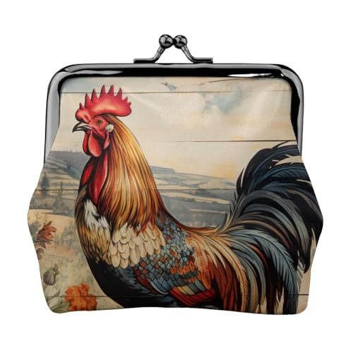 Hahn auf Holz im Bauernland-Druck, leichte Damen-Münzgeldbörse, exquisit, wasserdicht, kleine Tasche für Münzen, Karten von Tamiger