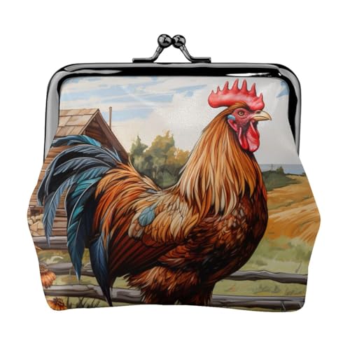 Hahn auf Holz im Bauernland-Druck, leichte Damen-Münzgeldbörse, exquisit, wasserdicht, kleine Tasche für Münzen, Karten von Tamiger