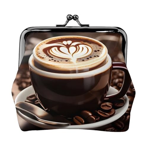 Münzbörse für Damen, Motiv: Heißer Kaffee mit Kaffeebohnen, leicht, exquisit, wasserdicht, kleine Tasche für Münzen, Karten von Tamiger