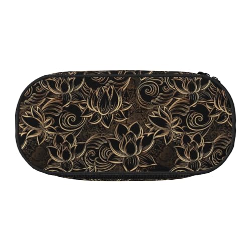 Tamiger Boho Gold Lotus Blumen Druck Funktionalität Aufbewahrung Federmäppchen Schule Studenten Jungen Mädchen Alltag Praktisch, Schwarz , Einheitsgröße, Taschen-Organizer von Tamiger