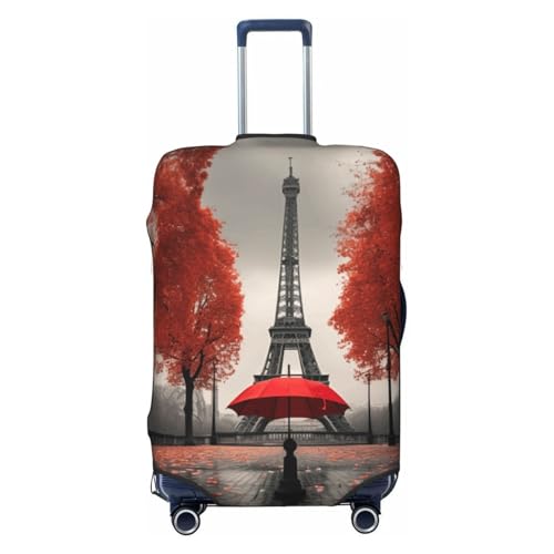 Tamiger Eiffelturm mit rotem Regenschirm, elastisch, waschbar, Gepäckschutz, Universal-Kofferabdeckung, Reisegepäckhülle, Schwarz , XL von Tamiger