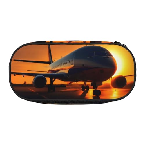 Tamiger Federmäppchen mit Flugzeug bei Sonnenuntergang, bedruckt, Funktionalität, Aufbewahrung, Federmäppchen, Schule, Studenten, Jungen, Mädchen, für den täglichen Gebrauch, praktisch, Schwarz von Tamiger